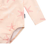 Gerber Baby Girls Toddler Long Sleeve One Piece Rashguard Swimsuit, Pink Starfish, 12 Months