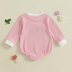 Amnnchya Newborn Baby Girl Romper 3D Flower Fall Winter Clothes Striped Waffle Bubble Sweatshirt Cute Coming Home Outfit (Pink, 12-18 Months)