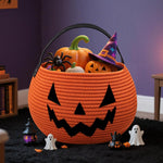 Halloween Pumpkin Basket, Fall Baskets Cute Candy Cotton Rope Boo Bucket for Kids Trick or Treat Halloween Basket for Gift, Orange