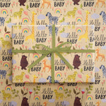 RUSPEPA Baby Shower Wrapping Paper Roll - 17 Inches x 16.4 Feet - Cute Animal Design on Kraft Paper - Ideal for Baby Boy or Neutral Gift Wrapping, Kids' Birthday Party and Baby Shower