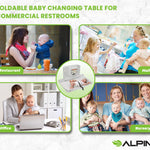 Alpine Wall Mounted Baby Changing Station - Horizontal Baby Changing Table Foldable Diaper Tables with Safety Strap for Commercial Bathroom, ADA Complaint (Hardware Included) White Gray
