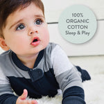 HonestBaby Sleep & Play Footed One-Piece Pajama Sleeper 100% Organic Cotton, Baby Boys, Jumbo Stripe Navy, Newborn