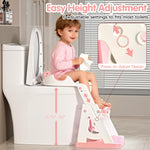 Vorykido Potty Training Seat, 2 in 1 Potty Training Toilet with Step Stool for Boys Girls, Toddler Toilet Seat with Stabilizer Crossbar, Anti-Slip Pads and Splash Guard, Pink