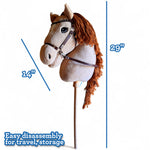 Playful Minds Large Hobby Horse for Kids and Adults – Show Quality with Rhinestone Studded Bridle, Removable Reins, and Long Mane – Plush Handmade Tournament Stick Horse, Palomino