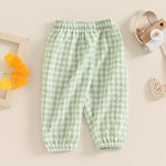 Toddler Checkered Pants Baby Girl Boy Elastic Waist Jogger Pants Kids Casual Plaid Trousers Infant Long Sweatpants (A-Green, 6-12 Months)