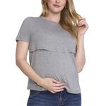 Motherhood Maternity Women's Short Sleeve Crew Neck Nursing Tee Shirt for Breastfeeding with Easy Access, Heather Grey, Small