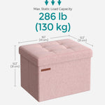 SONGMICS MAZIE Collection - Small Folding Storage Ottoman, Foot Rest Stool, 12.2 x 16.1 x 12.2 Inches, 286 lb Load Capacity, for Living Room, Bedroom, Home Office, Dorm, Jelly Pink ULSF102R01