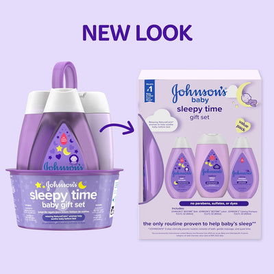 Johnson's Baby Sleepy Time Bedtime Gift Set with Relaxing NaturalCalm Aromas, Bedtime Baby Bath Shampoo, Wash & Lotion, Baby Bedtime Essentials, Hypoallergenic & Paraben-Free, 3 Items
