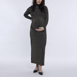 Motherhood Maternity Women's Long Sleeve Mesh Turtleneck Maxi Pregnancy Bodycon Dress, Gold Lurex