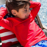 RUGGEDBUTTS® Baby/Toddler Boys Long Sleeve Rash Guard Swim Shirt w/UPF 50+ - Vintage Red, 5