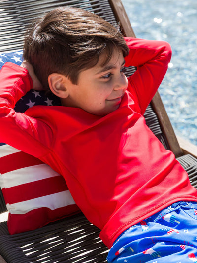 RUGGEDBUTTS® Baby/Toddler Boys Long Sleeve Rash Guard Swim Shirt w/UPF 50+ - Vintage Red, 5