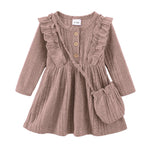 Kucnuzki 3T 4T Girl Clothes Toddler Girl Dress Long Sleeve Round Neck Solid Color Baby Clothes Fall Winter Toddler Outfit Pink Casual Flare Dresses for Kids