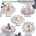 5-in-1 Thick & Plush Baby Play Gym, Baby Play Mats for Floor, Tummy Time Mat with 6 Toys, Cat Bed, Dog Bed, Convertible Stage-Based Developmental from Baby to Toddler, Ball Pit, Pet Cushion Cloudico