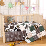 Hahafelt 3 Piece Patchwork Crib Bedding Set, Neutral Cow Cactus Print Baby Bedding, Barnyard Western Nursery Decor, Standard Size Soft Baby Bed Set Includes Quilt, Fitted Crib Sheet, Bed Skirt