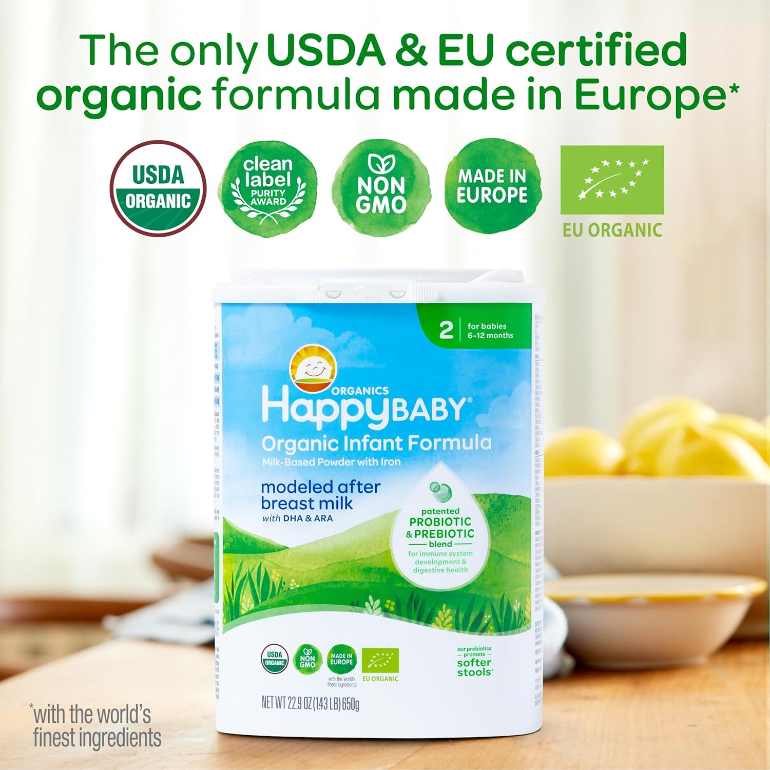 Happy Baby Organics Stage 2 Infant Formula, 6-12 Months, Milk Based Organic Baby Formula Powder with Iron, Probiotics & Prebiotics for Immune & Digestive Support, 22.9 Ounce (Pack of 1)