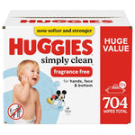 Huggies Simply Clean fragrance free wipes packaging with a child and Mickey Mouse illustration.