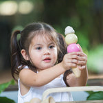 PlanToys® Wooden Ice Cream Playset for Kids | Includes Stand, Scoops & Cones | Pretend Dessert Play Food for Toddlers | Eco-Friendly Role Play Set for Imaginative & Fine Motor Skills Development