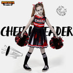 Spooktacular Creations Halloween Cheerleader Costume for Girls, Kids Zombie Cheerleader Outfit, Dead Fearleader Dress for Halloween Scary Costume Role Play Parties, Red Black, M