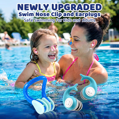 18 Packs Swimming Nose Clip Ear Plugs,Reusable Silicone Nose Plugs with Ear Plugs for Adults and Kids, Multi-Layer Waterproofing,Multi-Color,for Pool,Diving,with Storage Box
