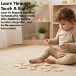 PlanToys® Braille Numbers 1–10 Wooden Montessori Counting and Tactile Learning Toy | Early Math, Sensory Exploration and Inclusive Education Activity | Eco Friendly Educational Number Set
