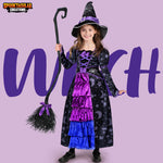 Spooktacular Creations Halloween Child Girl Purple Witch Costume, Toddler Stars and Moon Witch Dress for Kids Halloween Pretend Role Play Parties (Small (5-7 yr))