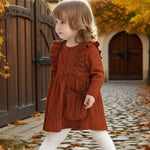 Kucnuzki 3T 4T Girl Clothes Toddler Girl Thanksgiving Dress Outfit Long Sleeve Round Neck Baby Clothes Fall Winter Outfit Brown Casual Flare Dresses for Kids