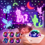 Onefire Girls Toys for Girl Gifts, 6 Films Light Projector Unicorn Toys for Girls Age 4-6, Rechargeable Night Lights for Bedroom, 360° Rotating Butterfly Decor Mermaid Gifts Princess Baby Toddler Toys