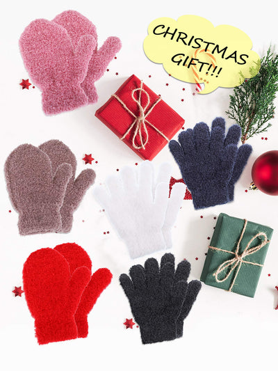 SATINIOR 6 Pairs Toddler Knitted Gloves Kids Winter Warm Stretchy Mittens Soft Lightweight Mittens for Boys and Girls(for 1-3 Years Old,Multicolored)