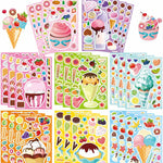 24 Sheets Make-a-face Stickers, Make Your Own Ice Cream Mix and Match Sticker Sheets DIY Summer Ice Cream Stickers for Kids Party Favors Activities