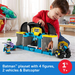 Fisher-Price Little People DC Super Friends Deluxe Batcave, Batman playset with Lights and Sounds Plus 4 Character Figures for Toddlers (Amazon Exclusive)