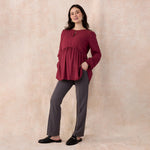 Motherhood Maternity Women’s Long Sleeve Empire Waist Keyhole Woven Pregnancy Blouse, Zinfandel, Small