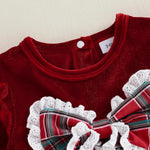 Baby Girl Christmas Outfit Velvet Bow Smocked Bubble Romper Ruffle Onesie Bodysuit Infant Fall Winter Clothes