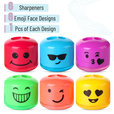 Mr. Pen- Pencil Sharpeners Manual, 6 Pack, Dual Hole, Smiley Handheld Pencil Sharpener, Compatible with Standard and Jumbo Pencils, Snap-on Lid, Stainless Steel Blade, Back to School Supplies