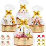 Mapaim Baskets for Gifts Empty Set of 4, Bamboo Woven Large Gift Basket with Wrap Bags, Pull Bows, Greeting Cards,Baskets for Gifts Empty Bulk for Birthday, Shower, Housewarming (Brown-Oval)