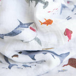 Little Unicorn Muslin Swaddle Blanket for Newborns & Infants | Soft & Breathable Fabric | Set of 3 Baby Blankets for Swaddling, Nursing, Shower Gifts (Shark)