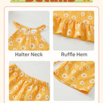 Toddler Clothes 2t 3t Girl Summer Clothes Kids Cute Yellow Halter Crop Tops High Waist Floral Pants Toddler Girl Summer Outfits Children Clothing Set