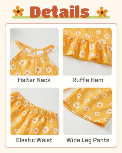 Toddler Clothes 2t 3t Girl Summer Clothes Kids Cute Yellow Halter Crop Tops High Waist Floral Pants Toddler Girl Summer Outfits Children Clothing Set