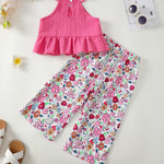 Toddler Clothes 2t 3t Girl Summer Clothes Kids Cute Red Halter Crop Ruffle Tops High Waist Long Flower Pants Toddler Girl Summer Outfits Clothing Set