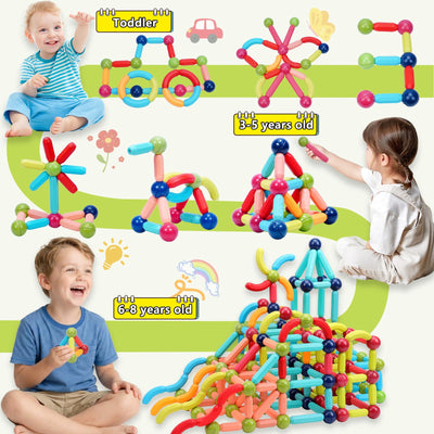 COUOMOXA Magnetic Building Blocks for Toddlers: STEM Educational Toys for 3 4 5+ Years Old Kids - Magnetic Stick Montessori Game for Family for Boys Girls 3-5