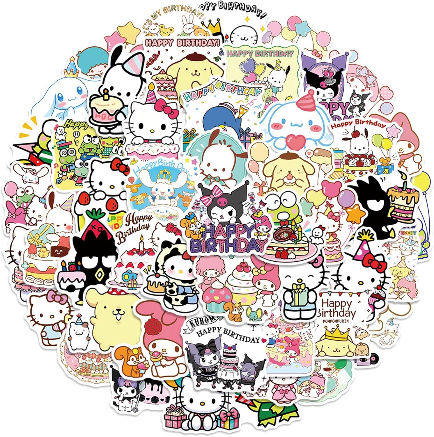 50Pcs Cartoon Hello Kitty Stickers for Kids, Cute Cat Stickers for Teen Girl Adult Water Bottle, Skateboard, Phone, Laptop, Bicycle, Travel Case, Guitar, Helmet (Kt)