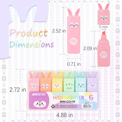 BONACE 12 Pcs Rabtti Shape Cute Mini Highlighters Pen Pastel Color Highlighters Assorted Colors Chisel Tip Kawaii Gift Highlighter Marker