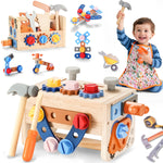 REXBETI Kids Tool Set with Electric Drill, 43Pcs Wooden Toddler Tool Bench with Apron, Educational Montessori Toys for 3 Year Old Boys, Toddler Tool Set, Birthday Gifts for 3 4 5 Year Old Boy Girl