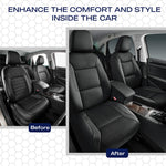 Skechers Memory Foam Leather Car Seat Covers, Air Cool Mesh Thick Seat Covers, Two Front car seat Protector, Airbag Compatible, Automotive Comfort Protection for Most Cars, Vans, Trucks, SUV (Black)