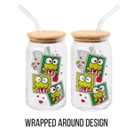 Silver Buffalo Sanrio Hello Kitty and Friends Keroppi Polaroids Glass Jar Tumbler with Bamboo Lid and Glass Straw, 16 Ounces