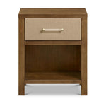 Namesake Eloise Assembled Nightstand in Natural Walnut and Performance Sand Eco-Weave Drawer Upholstery, Upper Drawer with Lower Shelf, Greenguard Gold Certified