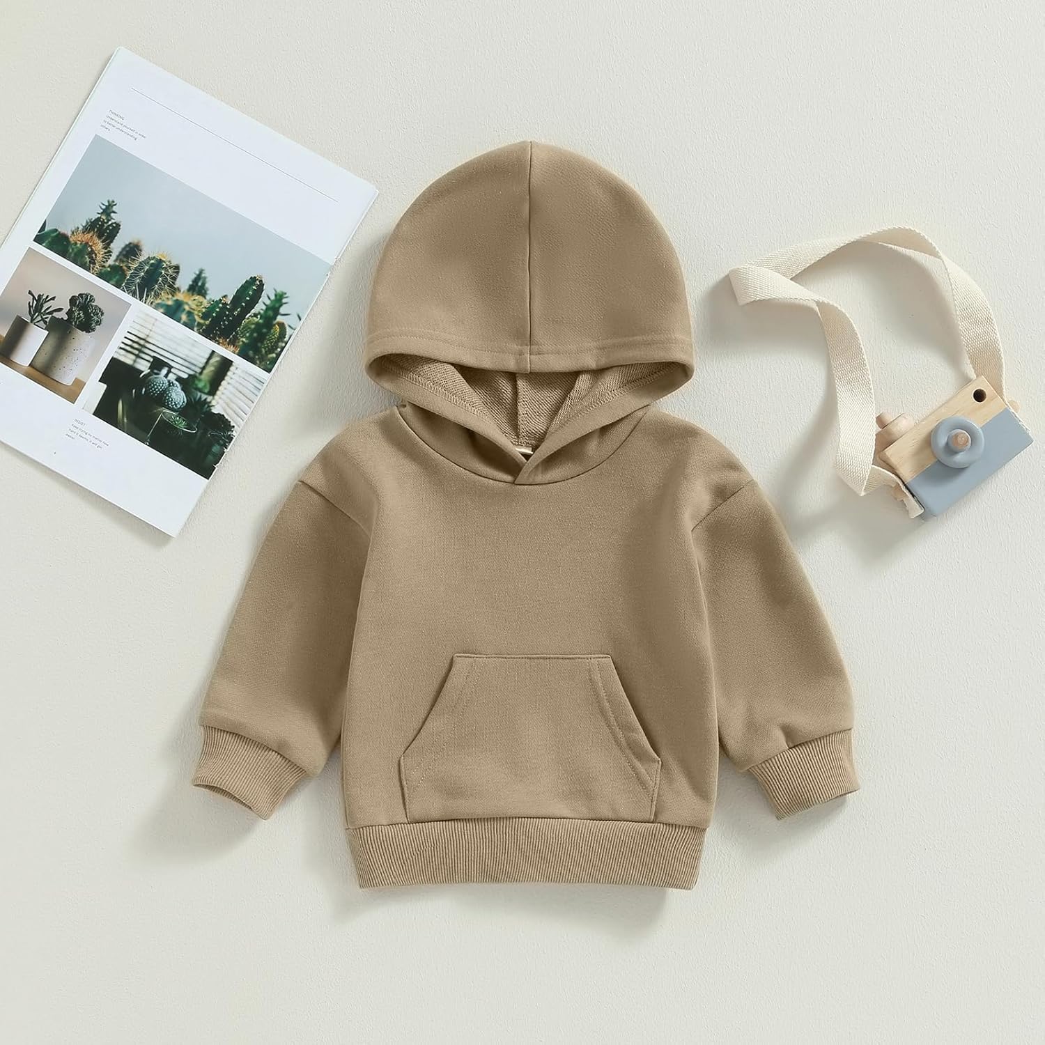 Toddler Baby Boy Girl Hoodies Solid Color Long Sleeve Kangaroo Pocket Hooded Sweatshirt Top Fall Winter Clothes