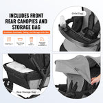VEVOR Double Stroller, Foldable Lightweight Twin Stroller with Tandem Seating, Adjustable Backrest/Footrest, Wrap-Around Safety Harness, Storage Basket & Tray, for Newborn and Toddler (Dark Gray)
