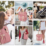 Jiefeike Diaper Bag Backpack, Pink Baby Girls Diaper Bag for Mom, Travel Baby Bags Backpack for Women, Insulated Pockets Portable toddler diaper bag with USB Charging Port, RFID Anti-Theft Pocket