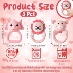 Silicone Teething Toy for Babies - 2ooya 3Pcs Pink Bear Lion Elephant Food Grade Rattle Teether Infant BPA Free Sore Gums Pain Teething Relief Chew Sensory Toy for Newborn Girl Baby Shower Birthday