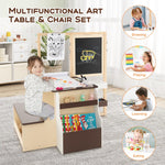 Costzon Easel for Kids, Wooden Art Center with Double-Sided Blackboard & Whiteboard, Paper Roll for Drawing, Crafts, Writing, Toddler Activity Table with Storage, Kids Table and Chair Set (Brown)